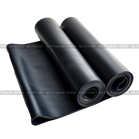 Two rolls of black epdm waterproofing membrane lying on top of each other. Стоковое AI-изображение, AI-художник Иван Рябоконь / Фотобанк Лори