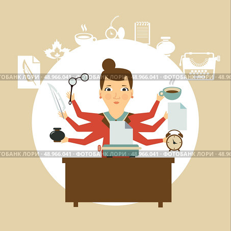 typewriter performs many actions  illustration. Flat modern style vector design . Редакционная иллюстрация, агентство Ingram Publishing / Фотобанк Лори