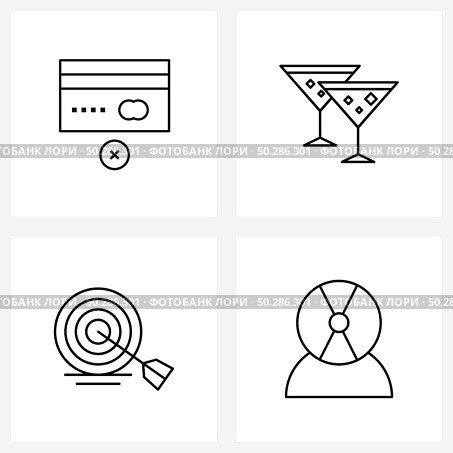 UI Set of 4 Basic Line Icons of cancel, dart, delete, glass, arrow Vector Illustration. Стоковая иллюстрация, агентство Ingram Publishing / Фотобанк Лори