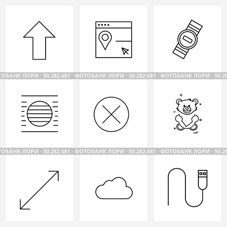 UI Set of 9 Basic Line Icons of delete, circle, watch, science, adjustment Vector Illustration. Стоковая иллюстрация, агентство Ingram Publishing / Фотобанк Лори
