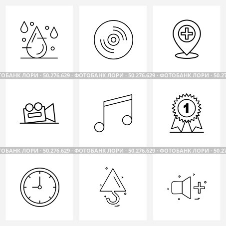 UI Set of 9 Basic Line Icons of melody, audio, hospital, album, movie Vector Illustration. Стоковая иллюстрация, агентство Ingram Publishing / Фотобанк Лори