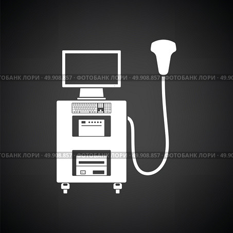 Ultrasound diagnostic machine icon. Black background with white. Vector illustration. Стоковая иллюстрация, агентство Ingram Publishing / Фотобанк Лори
