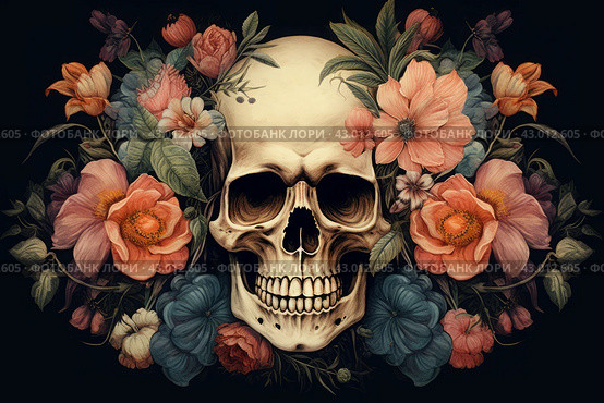 Unconventional Skull flowers art. Generate Ai. Стоковое AI-изображение, AI-художник Иван Рябоконь / Фотобанк Лори