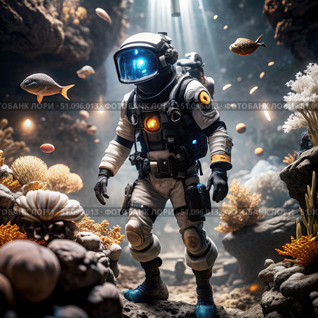 Underwater Exploration: A Diver Explores the Depths of a Submerged Cave. Generative AI. Стоковое AI-изображение, AI-художник Roman Zavorotny / Фотобанк Лори