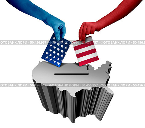 United States vote and USA voters or US voting as an American election concept with red and blue state people symbols as an icon of presidential or midterm campaign with 3D illustration elements. Стоковое фото, агентство Ingram Publishing / Фотобанк Лори