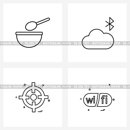 Universal Symbols of 4 Modern Line Icons of bowl, focus, meal, bluetooth, internet Vector Illustration. Стоковая иллюстрация, агентство Ingram Publishing / Фотобанк Лори