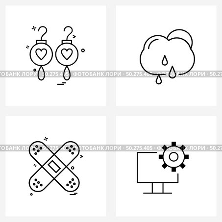 Universal Symbols of 4 Modern Line Icons of ear, sky, jewelry, forecast, weather Vector Illustration. Стоковая иллюстрация, агентство Ingram Publishing / Фотобанк Лори