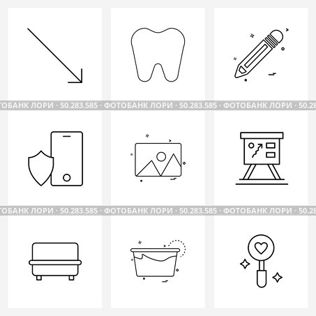Universal Symbols of 9 Modern Line Icons of jpg, image, pencil, shield, secure Vector Illustration. Стоковая иллюстрация, агентство Ingram Publishing / Фотобанк Лори