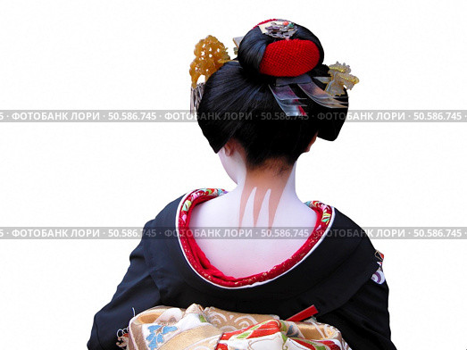 Unusual and very characteristic painted neck of a geisha.,over white background.         . Стоковое фото, агентство Ingram Publishing / Фотобанк Лори