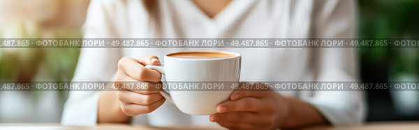 Утреннее наслаждение ароматным кофе. Стоковое AI-изображение, AI-художник Александр Жуков / Фотобанк Лори