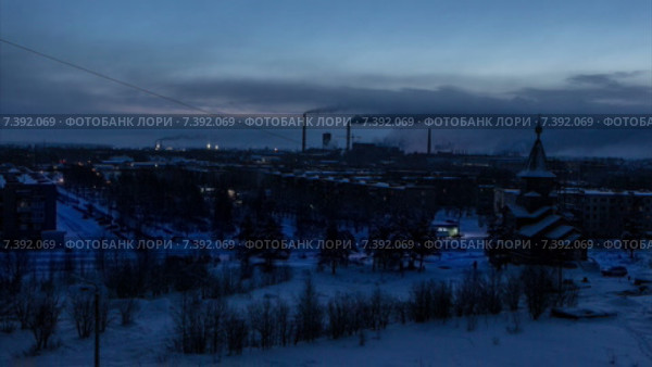 Утро в городе Сегежа, Карелия. Выключение освещения. Таймлапс (2015 год). Стоковое видео, видеограф Кекяляйнен Андрей / Фотобанк Лори
