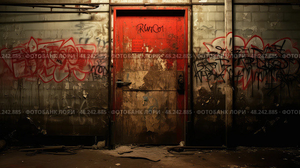vandalism dirty door ai generated. Стоковое AI-изображение, AI-художник Vectorwin / Фотобанк Лори