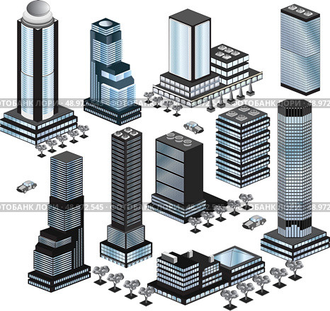 Various variants of buildings on the white. Стоковая иллюстрация, агентство Ingram Publishing / Фотобанк Лори