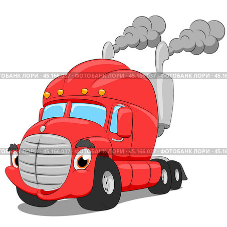 Vector cartoon semi truck. Cartoon funny truck. Red cute car. Стоковая иллюстрация, иллюстратор Трегубов Николай / Фотобанк Лори