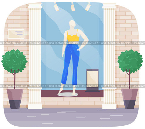 Vector design of human mannequin for women s clothes showcase. Female figure full length fashion clothing store equipment on blue background. Human body replica to show model clothes. Dress shop. Mannequin for women s clothes showcase. Female figure full length fashion clothing store equipment. Стоковая иллюстрация, агентство Ingram Publishing / Фотобанк Лори