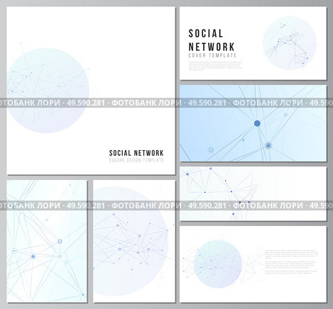 Vector layouts of social network mockups in popular formats for cover design, website design, website backgrounds or advertising mockups. Blue medical background with connecting lines and dots, plexus.. Vector layouts of social network mockups in popular formats for cover design, website design, website backgrounds or advertising mockups. Blue medical background with connecting lines and dots, plexus. Стоковая иллюстрация, агентство Ingram Publishing / Фотобанк Лори