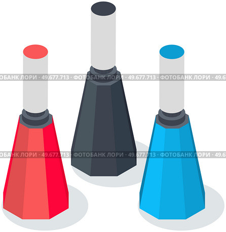 Vector set of jars with nail polish. Flat image of multi-colored bottles of varnish standing in row isolated on white. Colored containers with contents. stand and screw cap, film studio equipment. Vector set of jars with nail polish. Flat image of multi-colored bottles of varnish standing in row. Стоковая иллюстрация, агентство Ingram Publishing / Фотобанк Лори