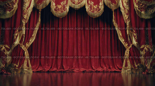 velvet red theatre curtain ai generated. Стоковое AI-изображение, AI-художник Vectorwin / Фотобанк Лори