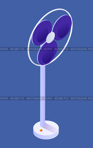 Ventilator used in hot days of summer, isolated icon. Home appliances and equipment for cooling air. Electric device with blowing wings. Conditioning system for modern home, vector in isometric style. Fan for Cooling Hot Air Down Isometric 3D Vector. Стоковая иллюстрация, агентство Ingram Publishing / Фотобанк Лори