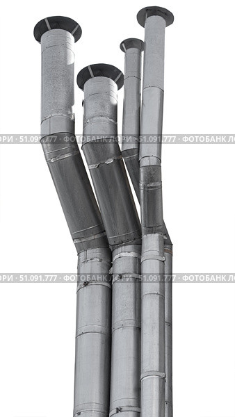 Вентиляционная труба или воздуховод. Large industrial shiny metal pipes on white background. Стоковое фото, фотограф Татьяна Д / Фотобанк Лори