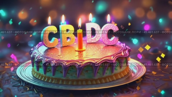 Vibrant birthday cake with glowing letters in a festive ambiance. Celebration of launch CBDC stands out in a sparkling, bokeh-lit background, evoking a festive and jubilant atmosphere. Стоковое AI-видео, аниматор Ольга Сухарева / Фотобанк Лори