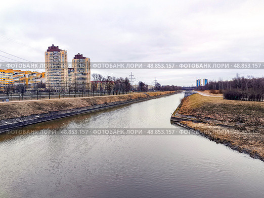 Вид на Дудергофский канал с Клиновского вантового моста в Санкт-Петербурге. Стоковое фото, фотограф Жигалов Евгений Павлович / Фотобанк Лори
