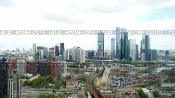 Вид на город сверху. Москва. Стройка города. Москва сити (2023 год). Редакционное видео, видеограф Семён Прудий / Фотобанк Лори