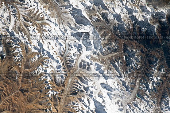 View from space of Mount Everest on the Qinghai-Tibetan Plateau. Стоковое фото, фотограф Stocktrek Images, Inc. / ТАСС / Фотобанк Лори