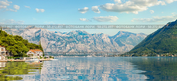 View Lovcen mountain from Bay of Kotor and Perast town. View Lovcen mountain. Стоковое фото, агентство Ingram Publishing / Фотобанк Лори
