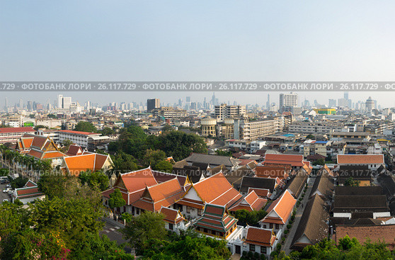 View of Bangkok and Wat Saket (2015 год). Стоковое фото, фотограф Юлия Белоусова / Фотобанк Лори
