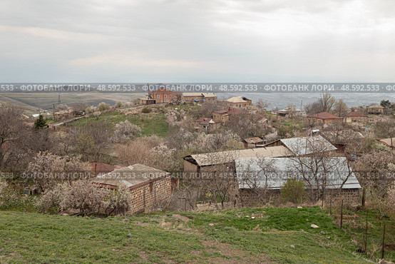View of the village in Armenia in the spring. Kotayk region. Стоковое фото, фотограф Evgenia Shevardina / Фотобанк Лори