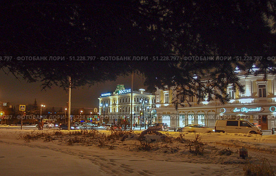 View of the winter street of the Omsk city (2018 год). Редакционное фото, фотограф Александр Карпенко / Фотобанк Лори