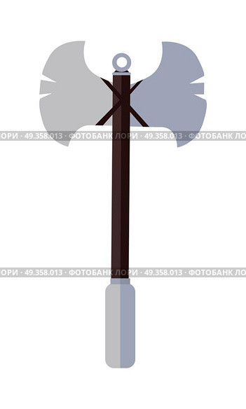 Viking Poleaxe in Flat. Viking poleaxe in flat. Cartoon medieval axe. Weapon of viking. Axe steel weapon. Medieval axe icon. Game object in flat design isolated on white background. Vector illustration. Стоковая иллюстрация, агентство Ingram Publishing / Фотобанк Лори
