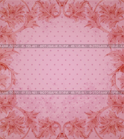 Vintage scratched pink background with Victorian floral decorative elements. Стоковая иллюстрация, агентство Ingram Publishing / Фотобанк Лори
