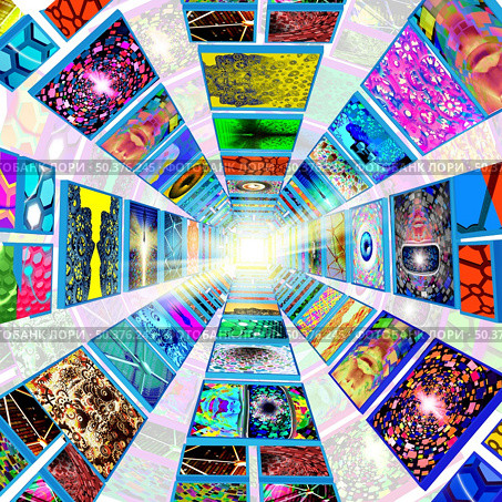 Virtual NFT art Crypto Museum and Metaverse internet for Non-Fungible Token display as a futuristic streaming media symbol as augmented reality and computer media concept in a 3D illustration style. Стоковое фото, агентство Ingram Publishing / Фотобанк Лори
