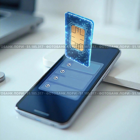 Виртуальная Сим-карта, embedded SIM. Стоковое AI-изображение, AI-художник Инна Пецко / Фотобанк Лори