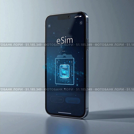 Виртуальная Сим-карта в смартфоне, embedded SIM. Стоковое AI-изображение, AI-художник Инна Пецко / Фотобанк Лори