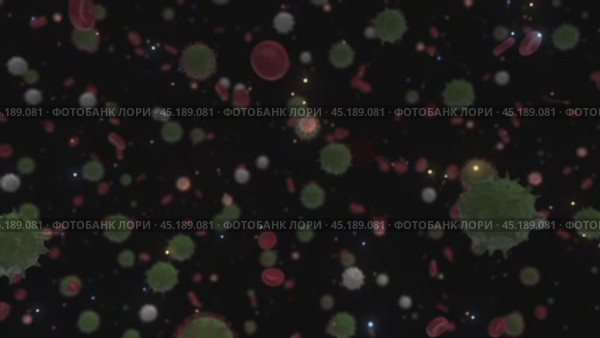 Virus cells floating in human bloodstream. Стоковое видео, видеограф Данил Руденко / Фотобанк Лори