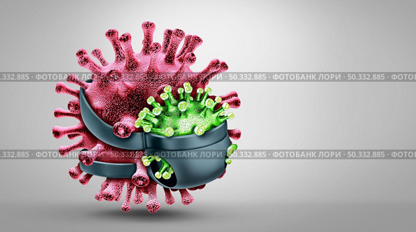 Virus mutant replication and new variant or mutating concept and new coronavirus outbreak or covid-19 viral cell mutation and influenza as dangerous mutated flu strain medical health risk with disease cells as a 3D render. Стоковое фото, агентство Ingram Publishing / Фотобанк Лори