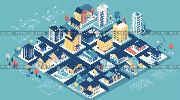 visualization exploding view of real estate map ai generated. Стоковое AI-изображение, AI-художник Vectorwin / Фотобанк Лори