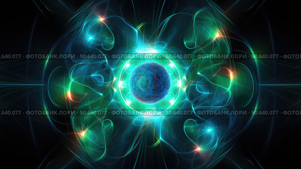 visualization quantum atom ai generated. Стоковое AI-изображение, AI-художник Vectorwin / Фотобанк Лори