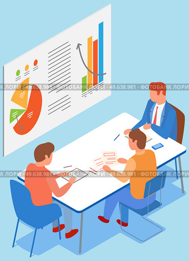 Visualize with business analytics. People work with statistical data analysis, changing indicators. Employees analyze statistical indicators, business data. Characters work with marketing research. Employees analyze statistical indicators, business data. Characters work with marketing research. Стоковая иллюстрация, агентство Ingram Publishing / Фотобанк Лори