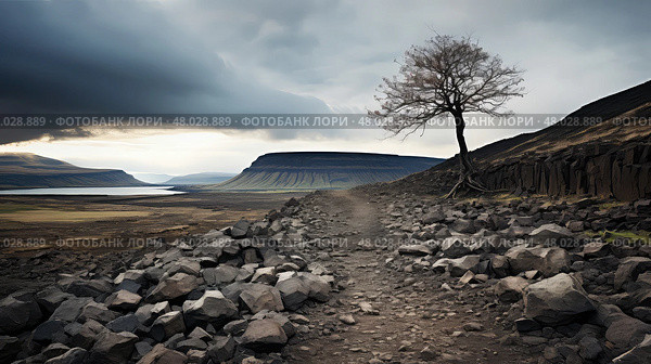 volcanic basalt plateau landscape ai generated. Стоковое AI-изображение, AI-художник Vectorwin / Фотобанк Лори