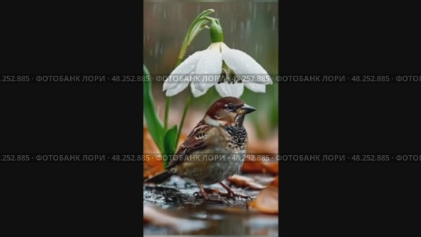 Воробушек под дождем. Стоковое AI-видео, аниматор Антонина Тарасова / Фотобанк Лори