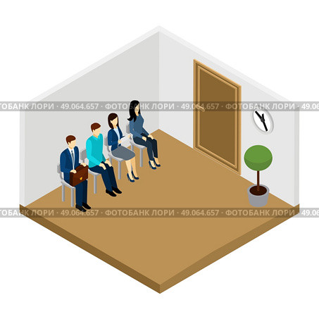 Waiting For Interview Illustration .  Men and women waiting for job interview isometric vector illustration . Стоковая иллюстрация, агентство Ingram Publishing / Фотобанк Лори
