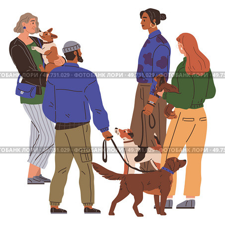 Waiting line, people queuing. Vector illustration. People waiting in line often make small talk to pass time People pet owners make conversation about their dogs and cats. A group people waiting. Waiting line, people queuing. Its important that people vote at election time to participate in democracy. Стоковая иллюстрация, агентство Ingram Publishing / Фотобанк Лори