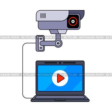 Watch video from surveillance cameras on monitor. Стоковая иллюстрация, иллюстратор Вячеслав Беспутин / Фотобанк Лори