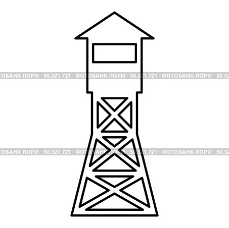 Watching tower Overview forest ranger fire site contour outline icon black color vector illustration flat style simple image. Watching tower Overview forest ranger fire site contour outline icon black color vector illustration flat style image. Стоковая иллюстрация, агентство Ingram Publishing / Фотобанк Лори