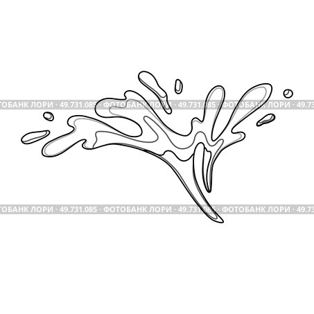 Water and juice splash liquide. One line stroke outline vector Illustration Fresh juice splashed, energetic portrayal of thirst-quenching goodness A wave shape, tribute to oceans persistent dance. Water and juice splash liquide. A dripped droplet, small player in grand scheme of fluid movement A spill shape, Стоковая иллюстрация, агентство Ingram Publishing / Фотобанк Лори