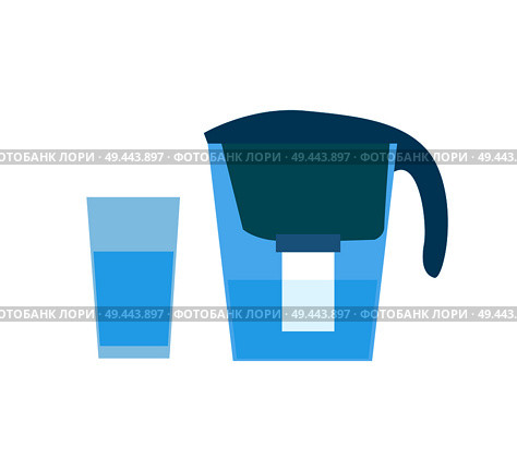 Water filter and glass poster with container and purified liquid and cup good habit of drinking more natural beverages isolated on vector illustration. Water Filter and Glass Poster Vector Illustation. Стоковая иллюстрация, агентство Ingram Publishing / Фотобанк Лори